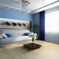Perdele albastre în designul camerei de zi