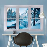 Paesaggio invernale in una finta finestra