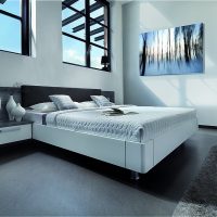 Pilkos grindys moderniame miegamajame