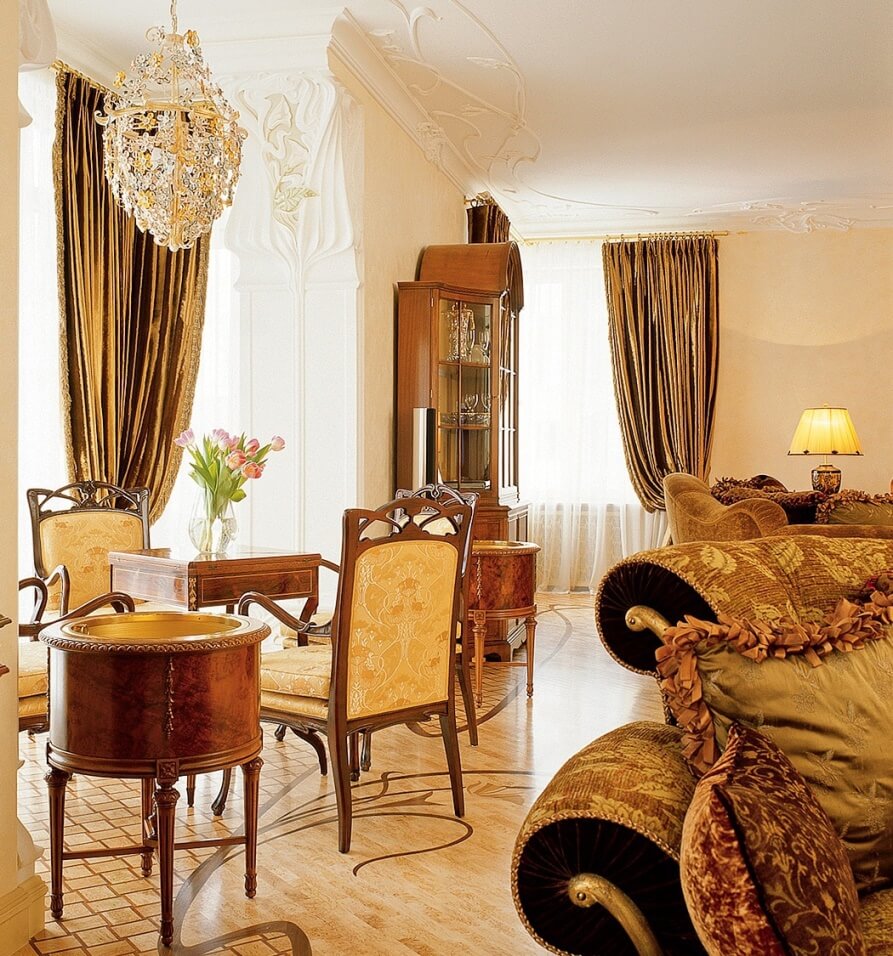 Bahagian dalam ruang tamu yang indah dalam gaya Art Nouveau