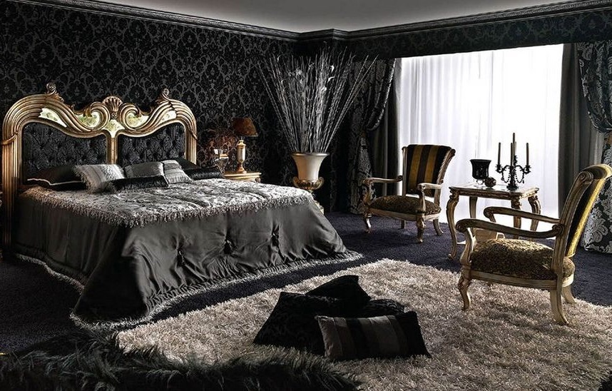 Covor ușor în dormitorul în stil gotic
