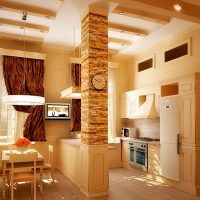 Akmens kolonos virtuvėje-gyvenamajame kambaryje