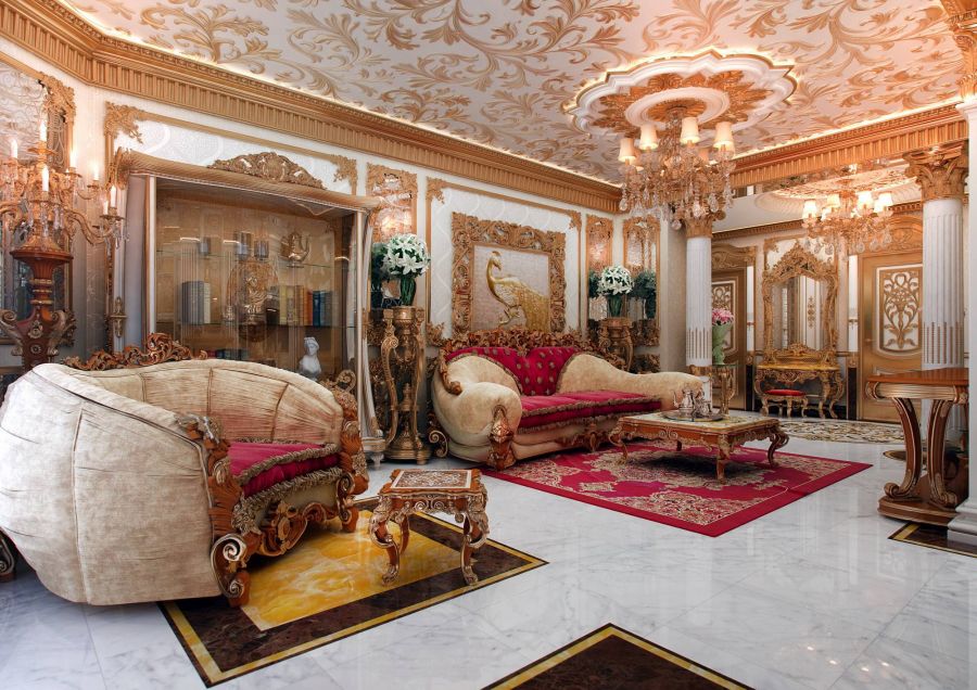 Ruang tamu gaya oriental yang cantik