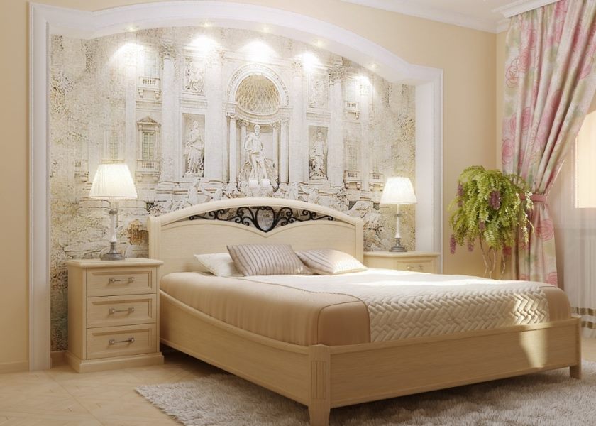 Interieur van een lichte slaapkamer in Italiaanse stijl