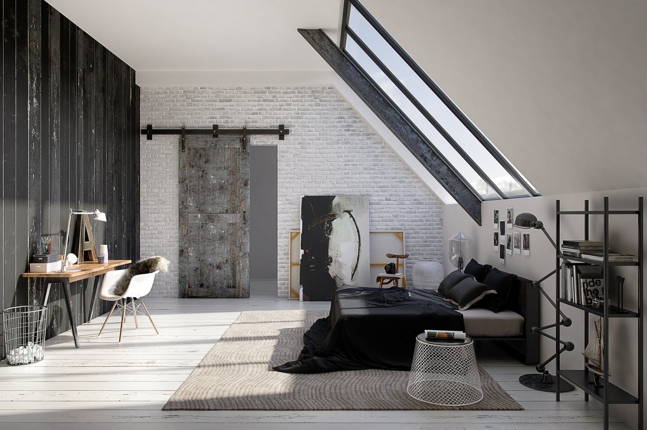 Design of a modern attic bedroom