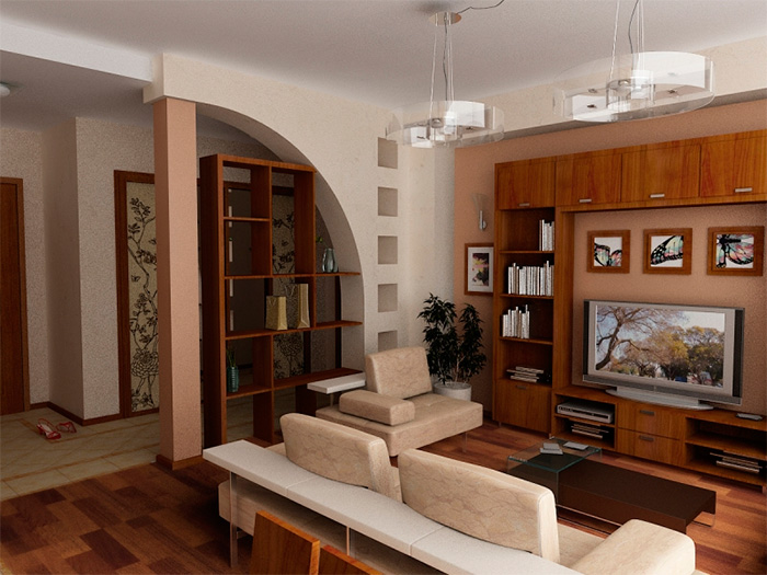 Originální design interiéru obývacího pokoje v Chruščově
