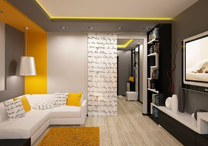 Žluté akcenty v designu obývacího pokoje