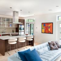 Lauku mājas virtuves-dzīvojamās istabas dizains