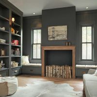 Designový obývací pokoj s šedými stěnami