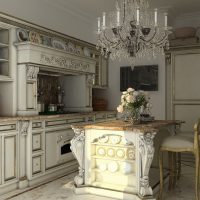 Interiorul elegant al bucătăriei într-un stil istoric