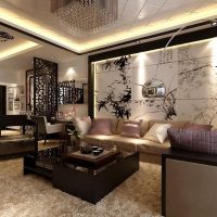 Ruang tamu moden dengan unsur oriental