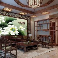 Lotosové květy na nástěnné malbě v obývacím pokoji