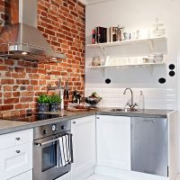 Virtuvės-svetainės su kampų komplektu darbo zona