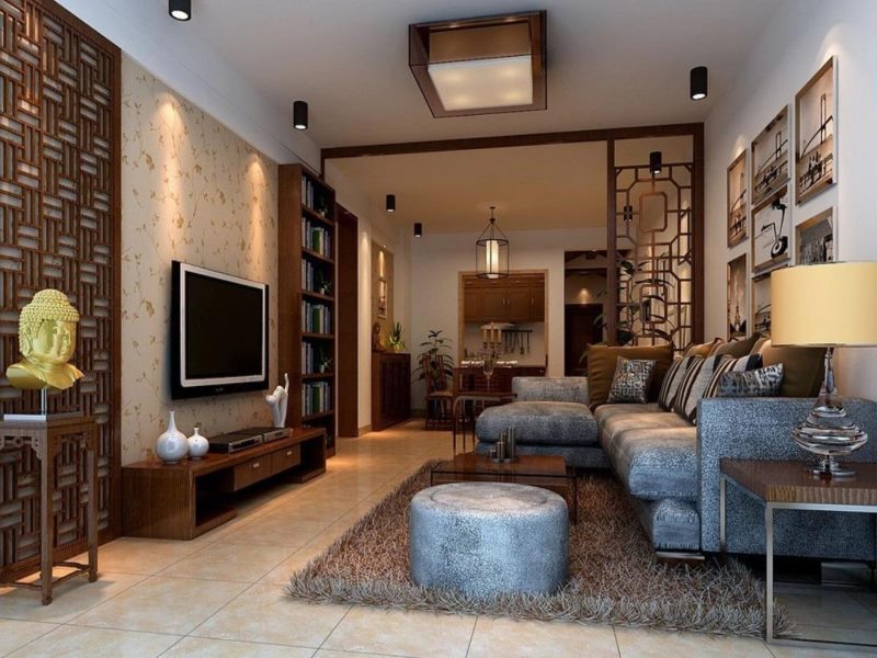 Čínský styl podlouhlého designu obývacího pokoje