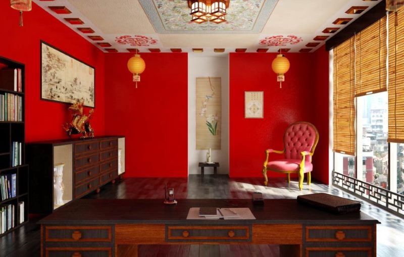 Reka bentuk kabinet rumah berwarna merah