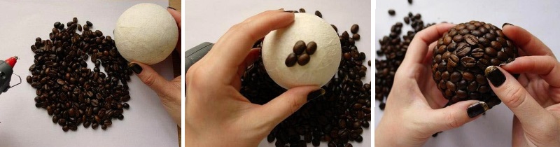 Vložení bílé koule s vlastní kávová zrna
