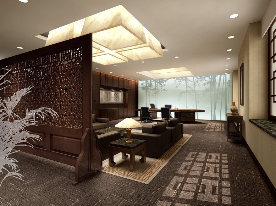 تصميم غرفة معيشة كبيرة في التقاليد الصينية