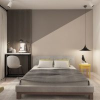 Dviejų kambarių buto modernaus miegamojo interjeras
