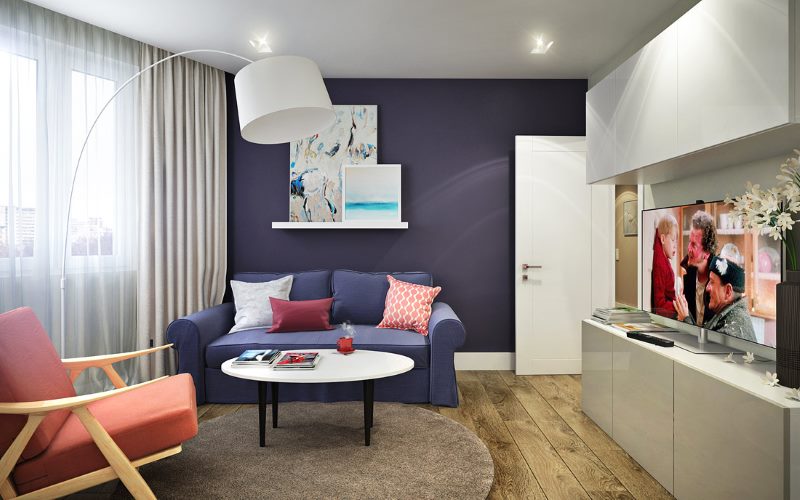 تصميم غرفة معيشة مع أريكة صغيرة في سترة 44t سلسلة شقة