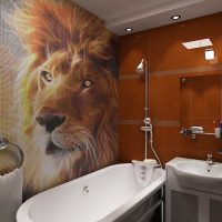Afbeelding van een leeuw op een mozaïek in de badkamer