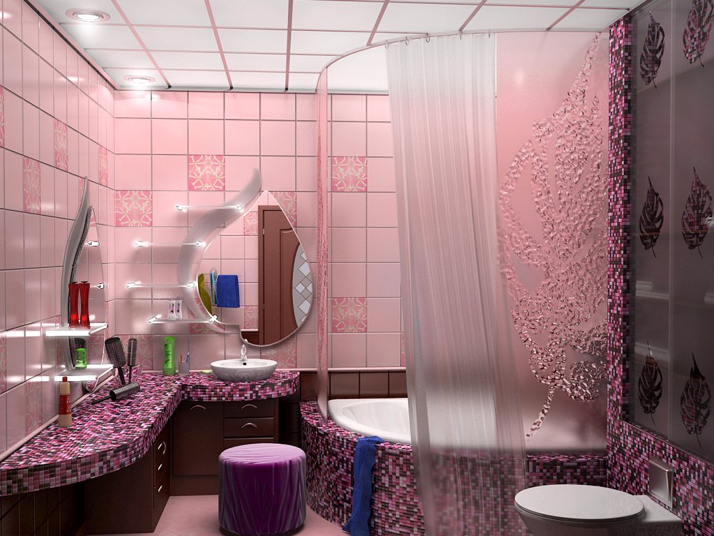 Hiasan bilik mandi dalam warna lilac