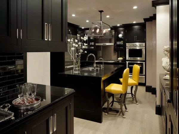 Virtuves dekorēšanai ir svarīgi izmantot tumšus apdares materiālus. Dziļās nokrāsas ir pārsteidzošas to bagātībā.