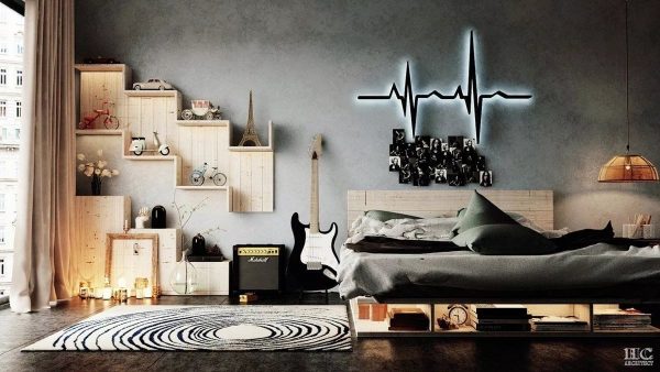 Dormitorul muzicianului este vizibil în anumite obiecte interioare.