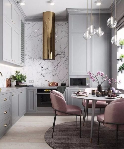 Een kleine grijze keuken ziet er erg stijlvol uit