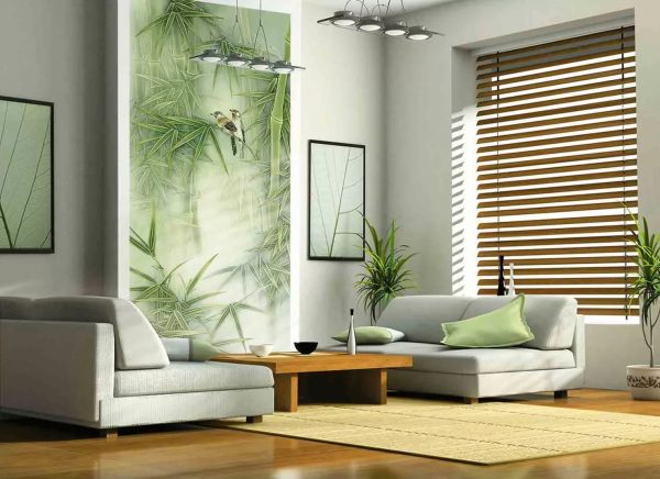 Eco-behang voor woonkamer in ecostijl